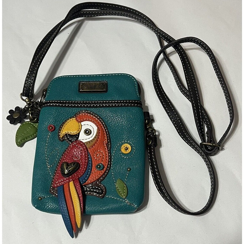 Chala Teal Crossbody Bag with Parrot Design